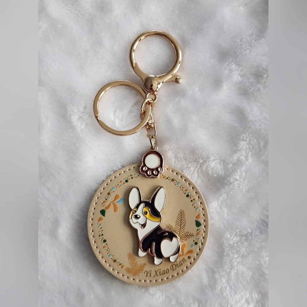 Cute Corgi Keychain with Gold Accents Bag Charm